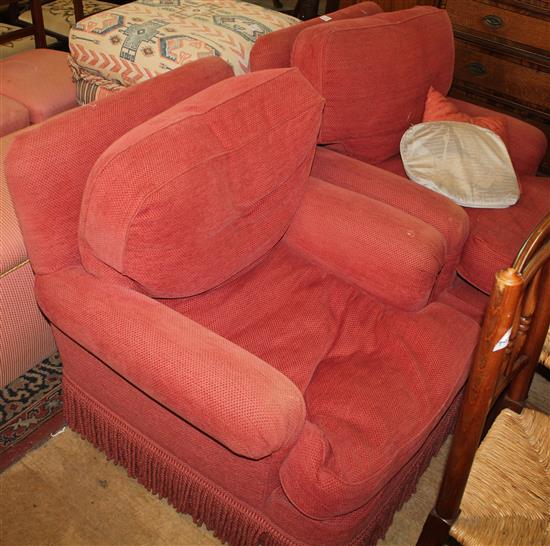 Pair of red fabric armchairs